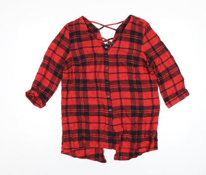 Womens UK Size 10 River Island Red Basic Button-Up