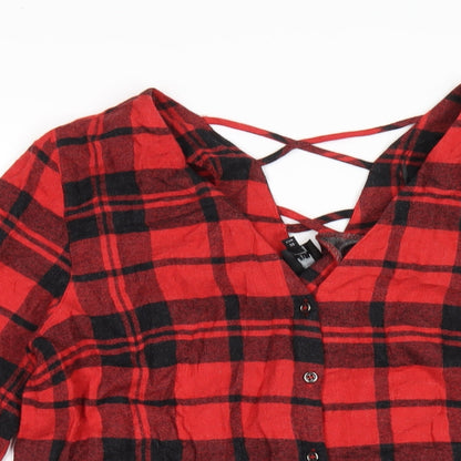 Womens UK Size 10 River Island Red Basic Button-Up