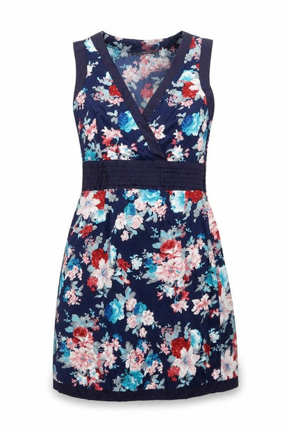 Almatrichi Womens Blue Floral Polyester A-Line Size 12 V-Neck Zip
