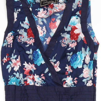 Almatrichi Womens Blue Floral Polyester A-Line Size 12 V-Neck Zip