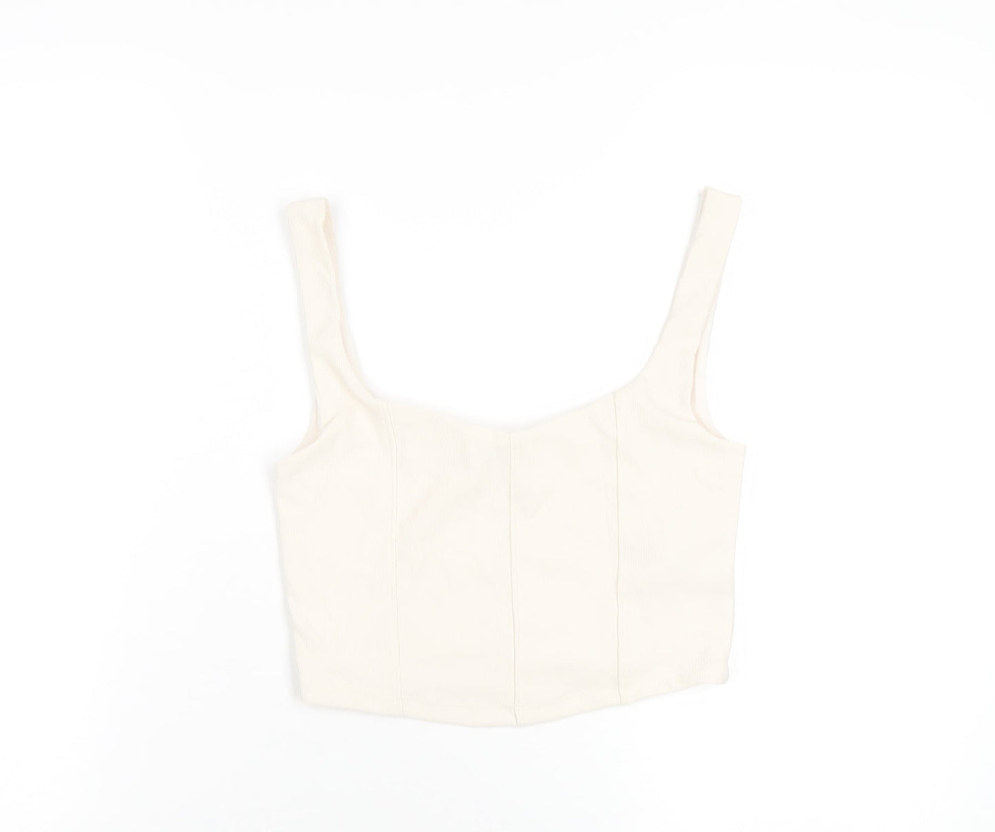 Womens UK Size S Stradivarius Ivory Cropped T-Shirt