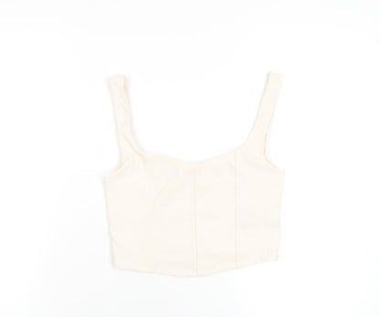 Womens UK Size S Stradivarius Ivory Cropped T-Shirt