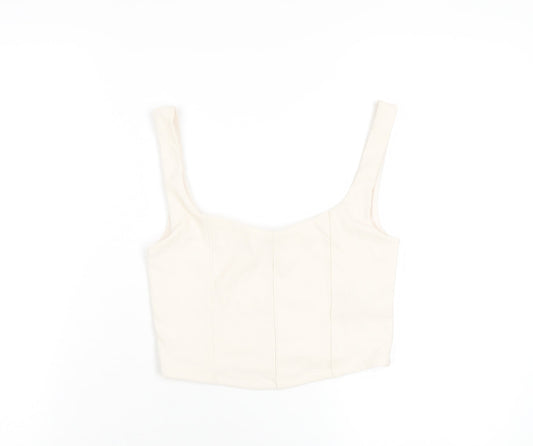 Womens UK Size S Stradivarius Ivory Cropped T-Shirt