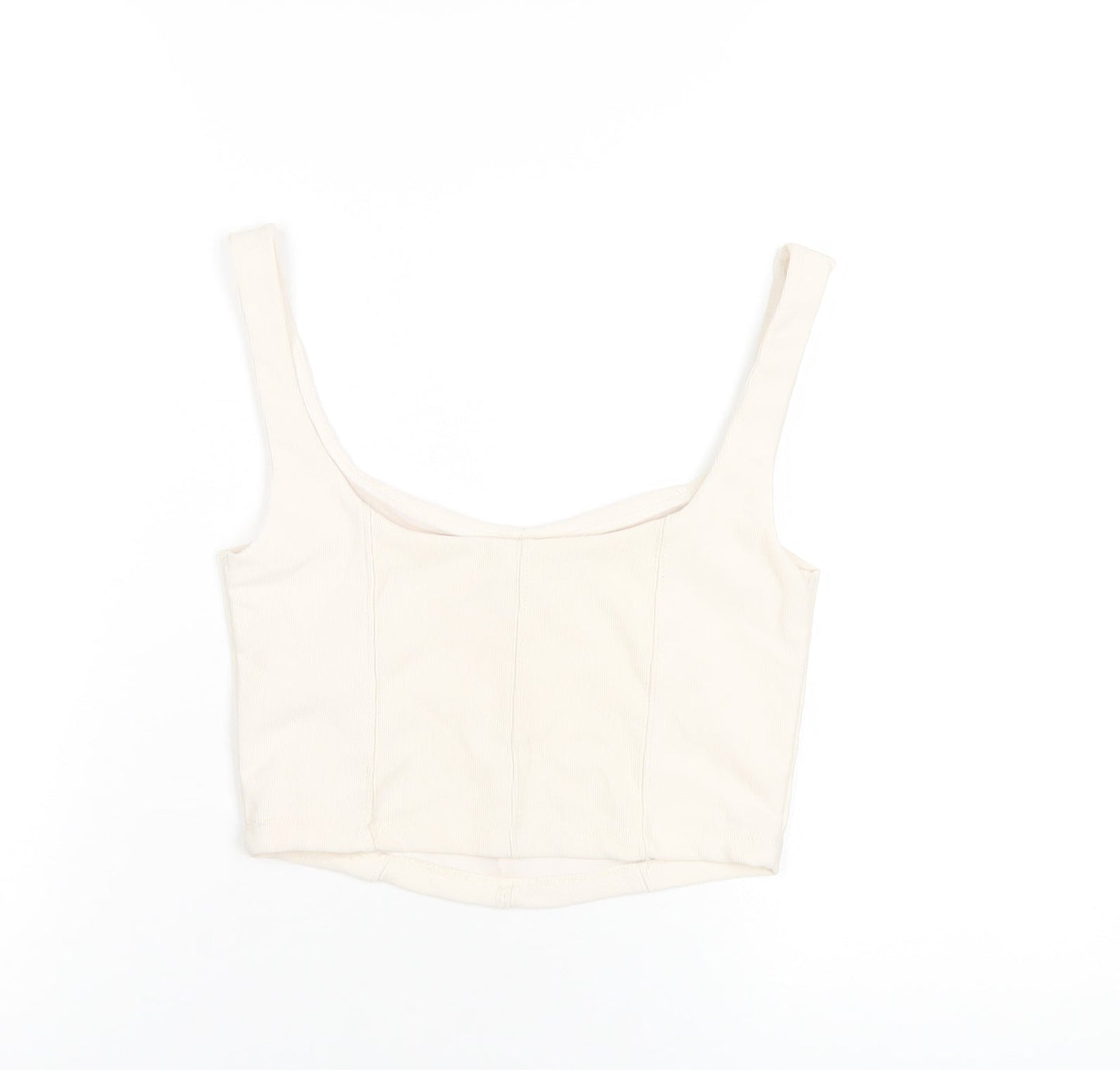 Womens UK Size S Stradivarius Ivory Cropped T-Shirt