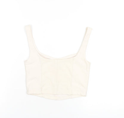 Womens UK Size S Stradivarius Ivory Cropped T-Shirt