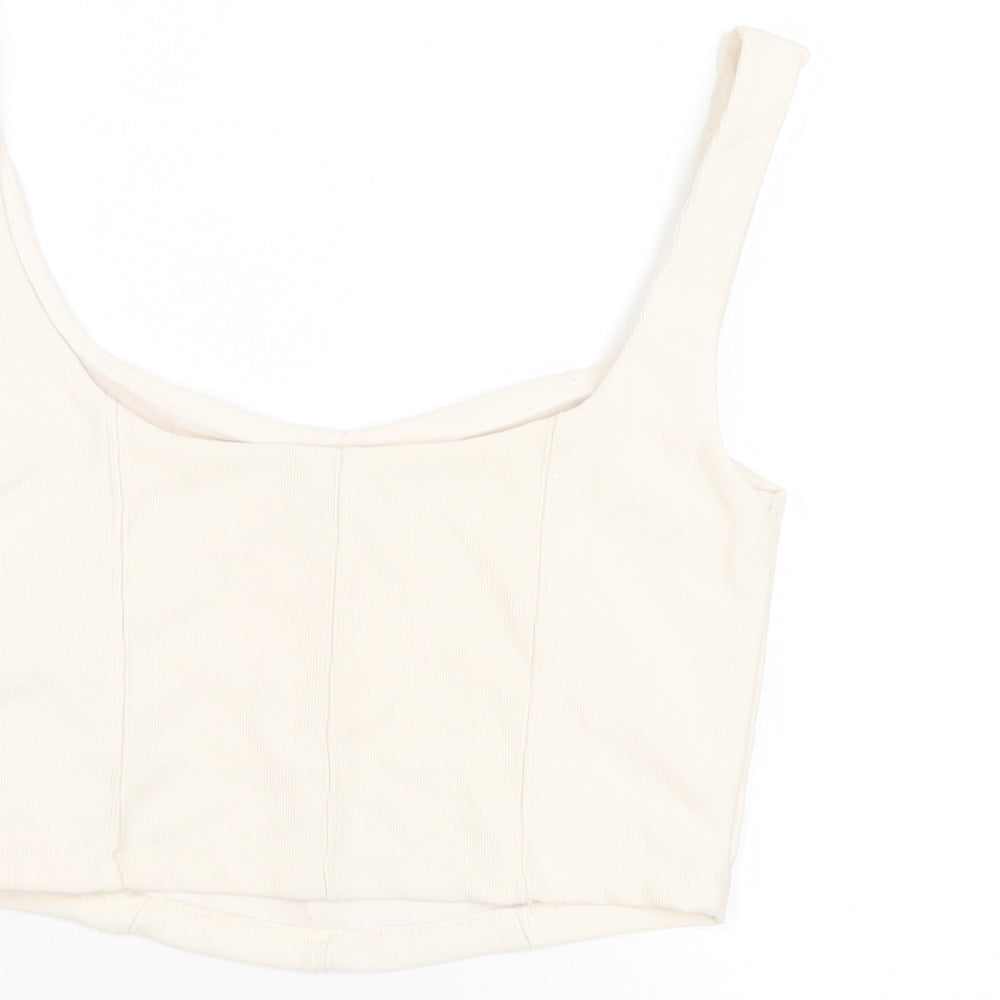 Womens UK Size S Stradivarius Ivory Cropped T-Shirt