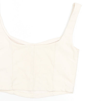 Womens UK Size S Stradivarius Ivory Cropped T-Shirt