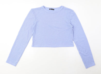 Womens UK Size M Zara Blue Cropped T-Shirt
