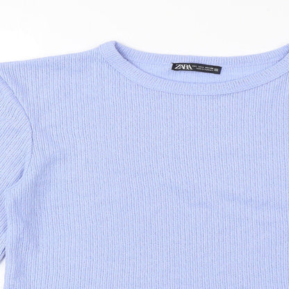 Womens UK Size M Zara Blue Cropped T-Shirt