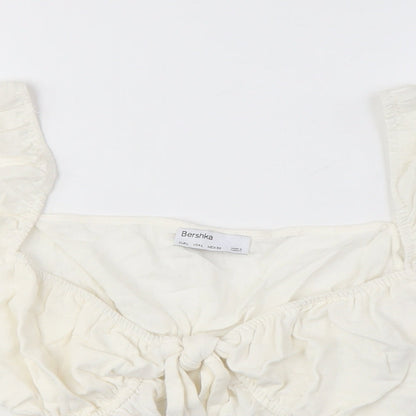 Bershka Women's Ivory Cropped Blouse, Size 8, Puff Sleeve
