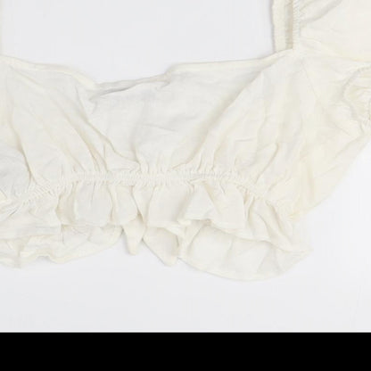 Bershka Women's Ivory Cropped Blouse, Size 8, Puff Sleeve