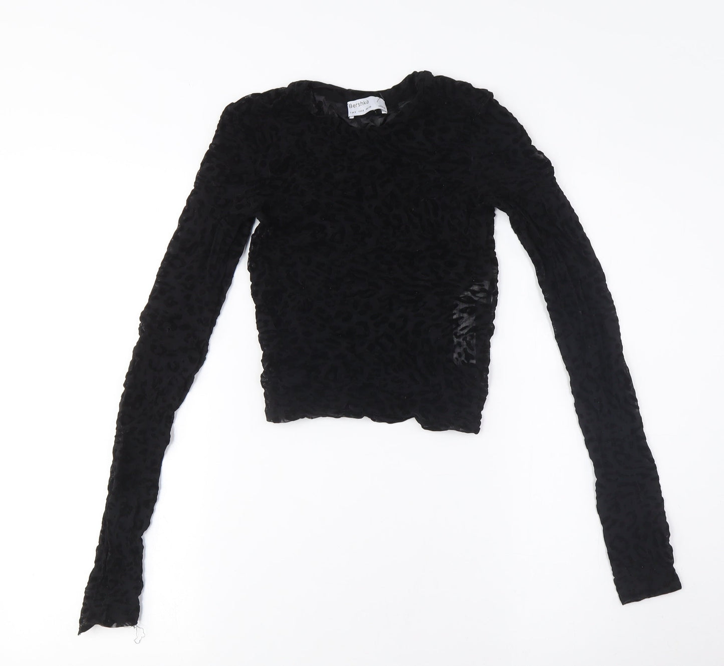 Bershka Women's Black Cropped Velvet Blouse S