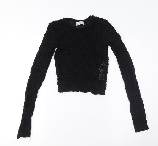 Bershka Women's Black Cropped Velvet Blouse S