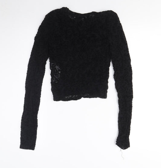 Bershka Women's Black Cropped Velvet Blouse S