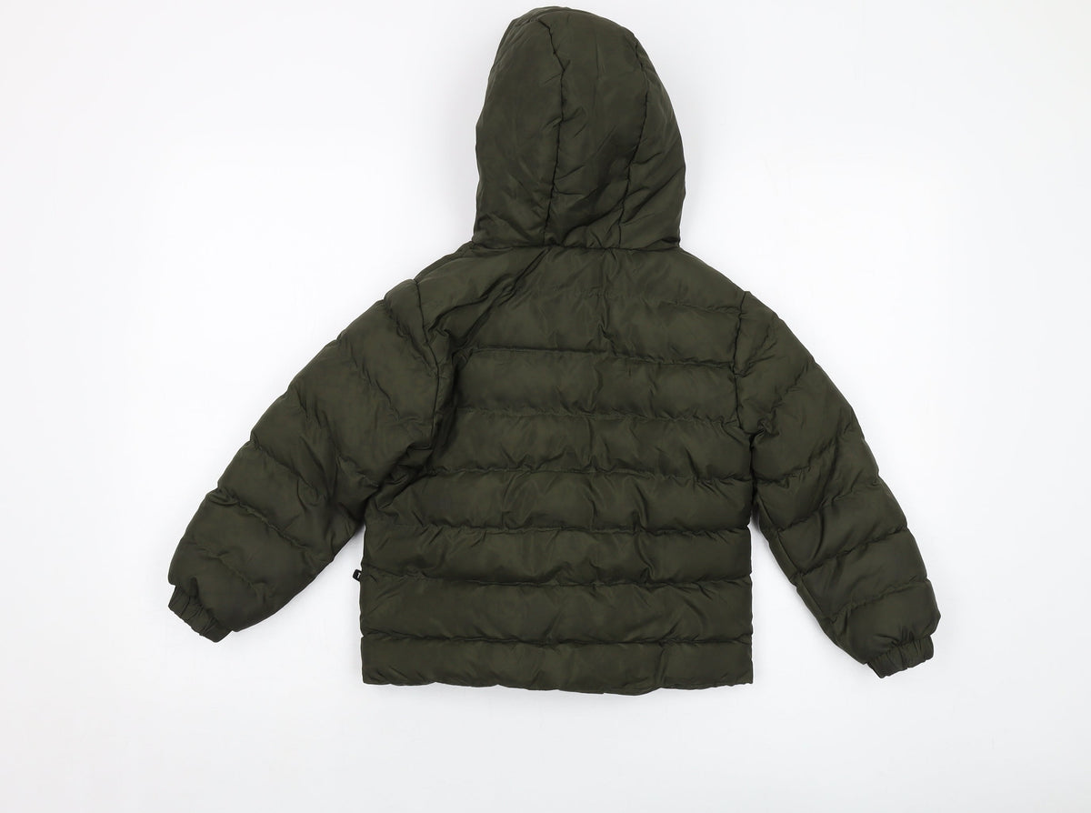 Back view of Threadboys boys’ green puffer jacket jacket, size 5-6, years zip
