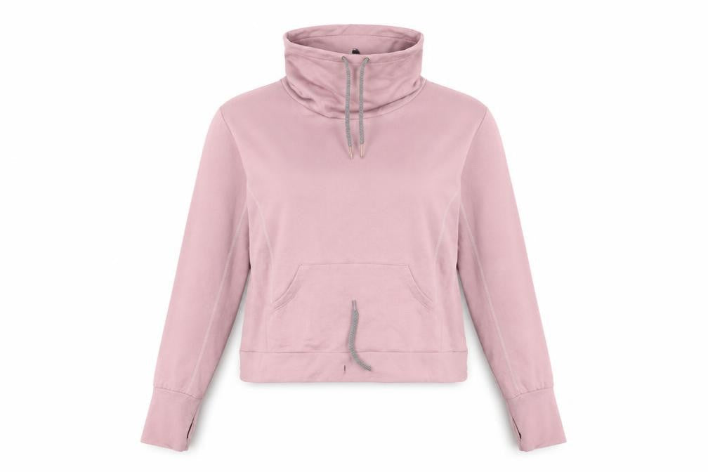 Front view of Savannah Miller women’s pink polyester pullover sweatshirt, size L, pullover