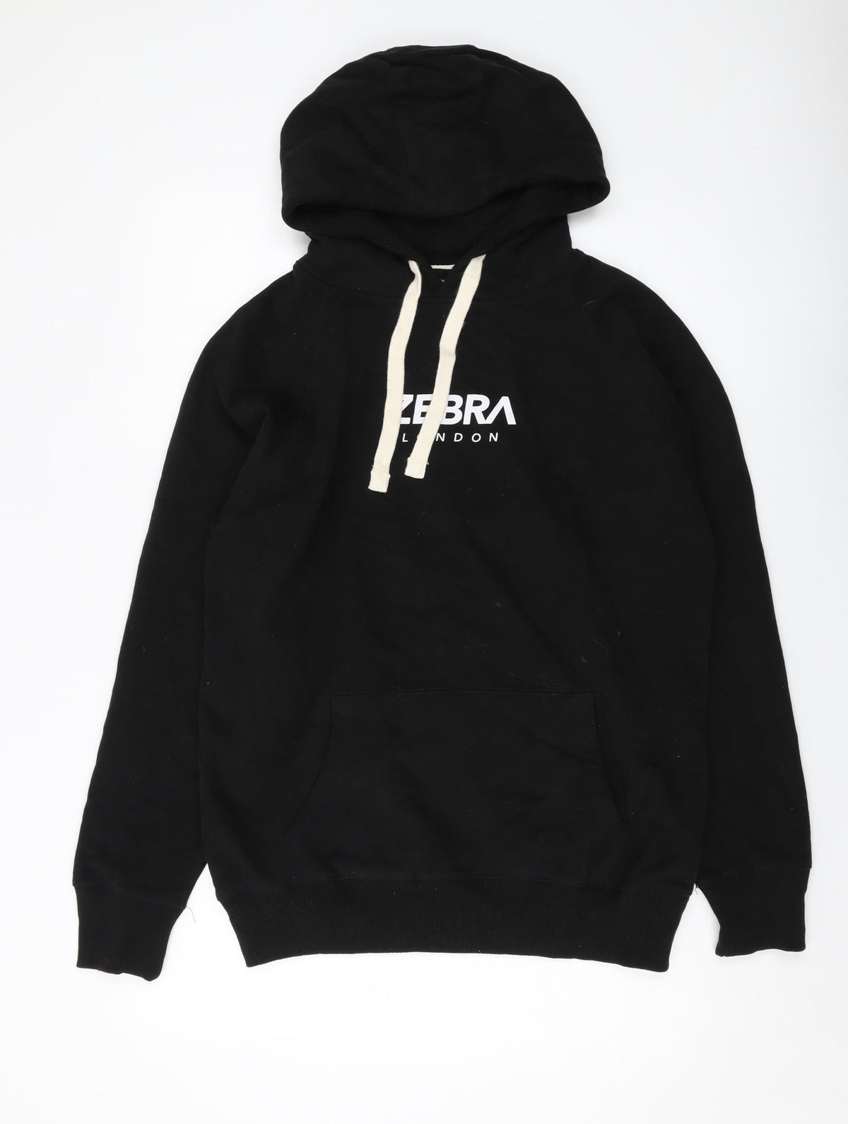 Zebra Mens Black Cotton Pullover Hoodie Size M