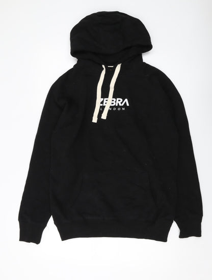 Zebra Mens Black Cotton Pullover Hoodie Size M