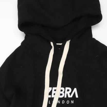Zebra Mens Black Cotton Pullover Hoodie Size M