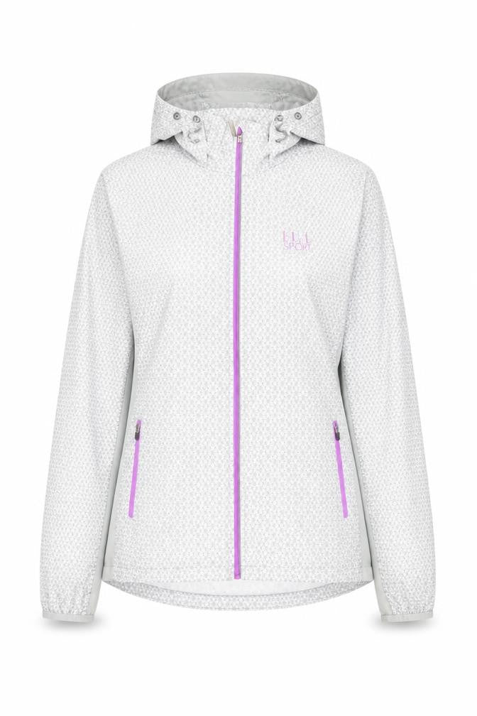 Front view of Elle Sport women’s grey geometric jacket, size M, zip