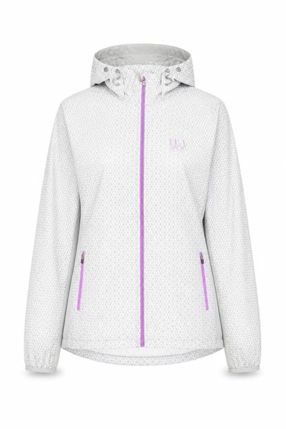 Front view of Elle Sport women’s grey geometric jacket, size M, zip