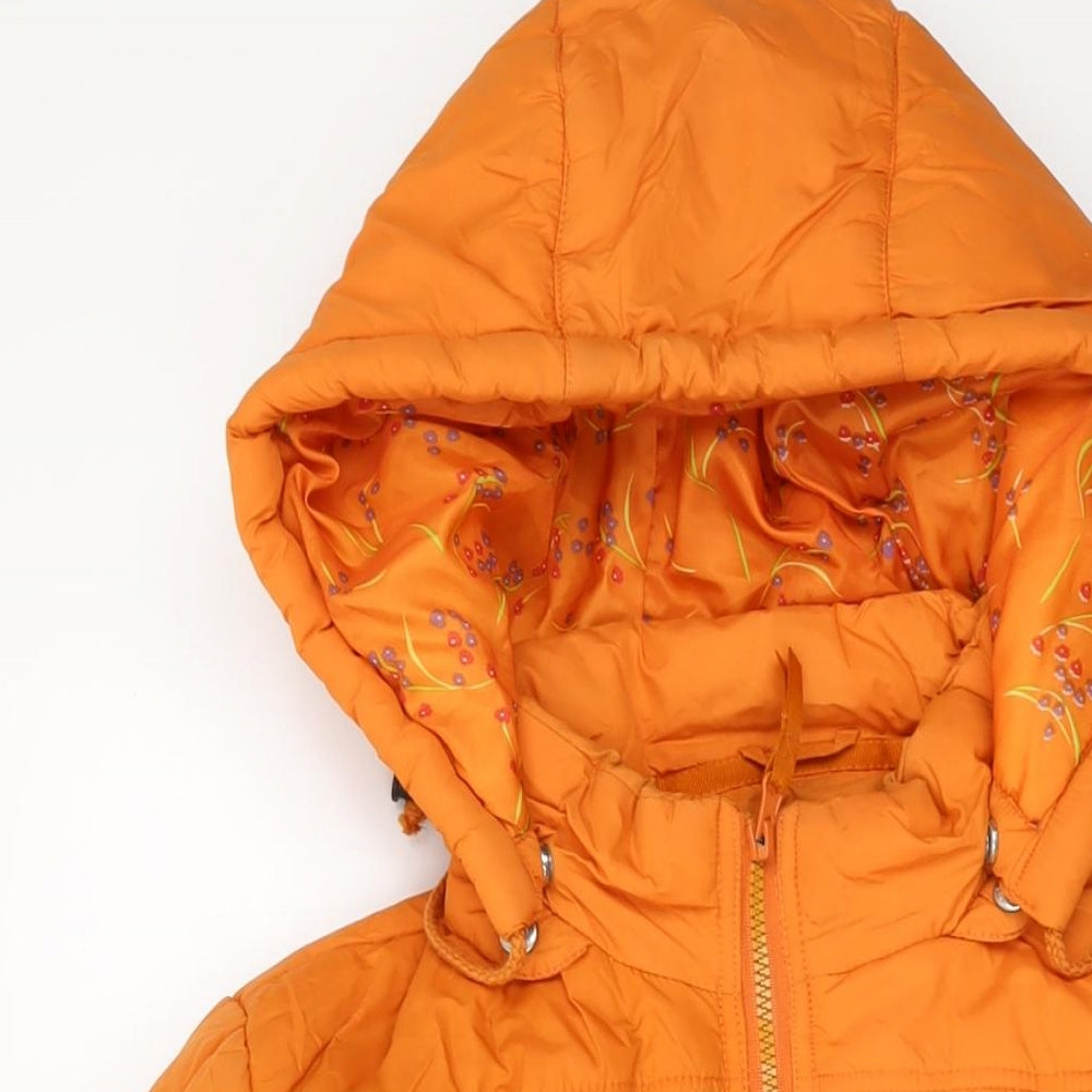 Close-up detail of Sfera women’s orange puffer jacket jacket, size L, zip
