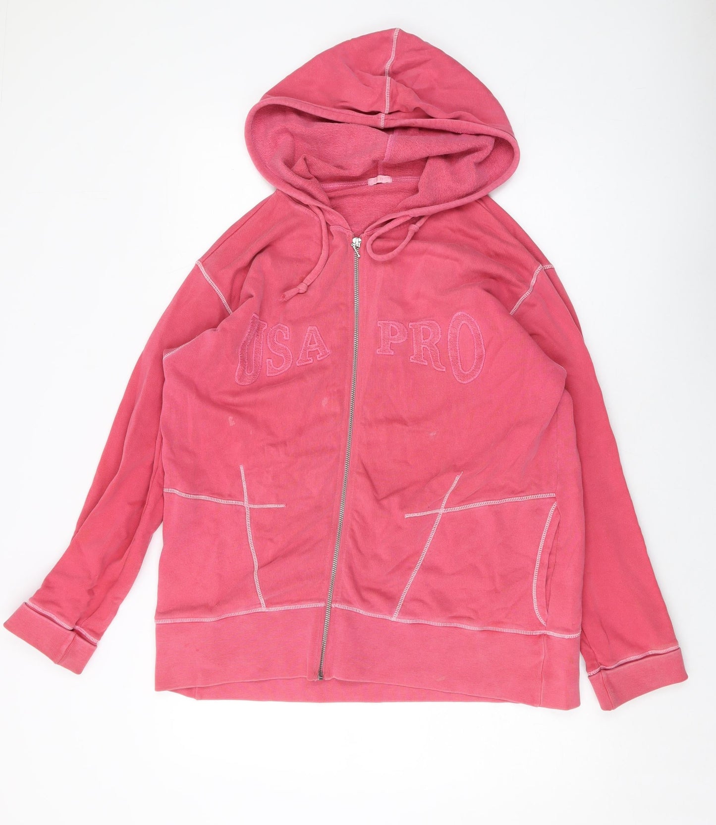 USA Pro Womens Pink Cotton Full Zip Hoodie Size M Zip