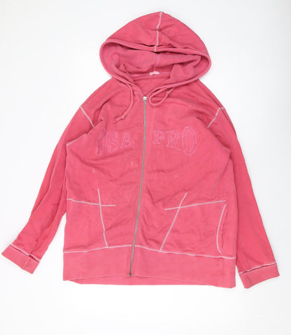USA Pro Womens Pink Cotton Full Zip Hoodie Size M Zip