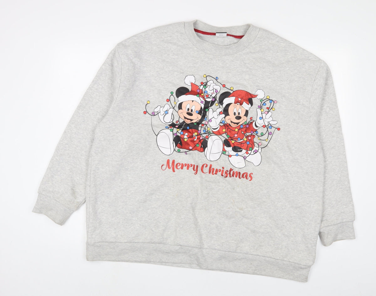 Front view of Mickey Mouse women’s grey cotton pullover sweatshirt, size UK 20, pullover - christmas