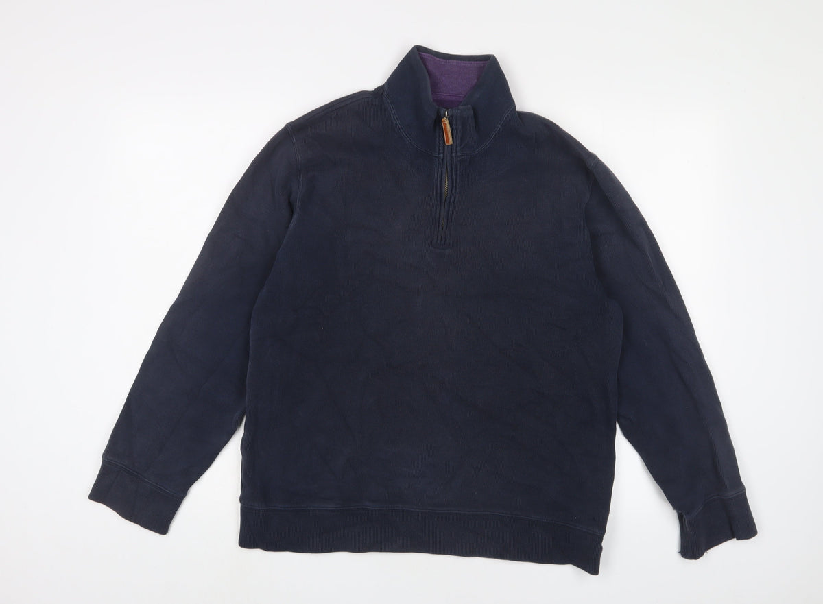 Additional front view of Landsend women’s blue cotton pullover sweatshirt, size M, zip