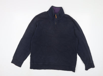 Additional front view of Landsend women’s blue cotton pullover sweatshirt, size M, zip