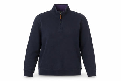Front view of Landsend women’s blue cotton pullover sweatshirt, size M, zip