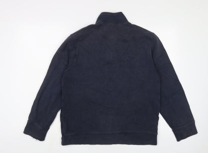 Back view of Landsend women’s blue cotton pullover sweatshirt, size M, zip