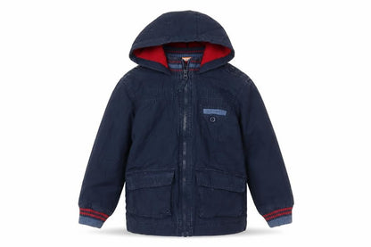 Front view of MINIMODE boys’ blue basic coat coat, size 4-5, years zip
