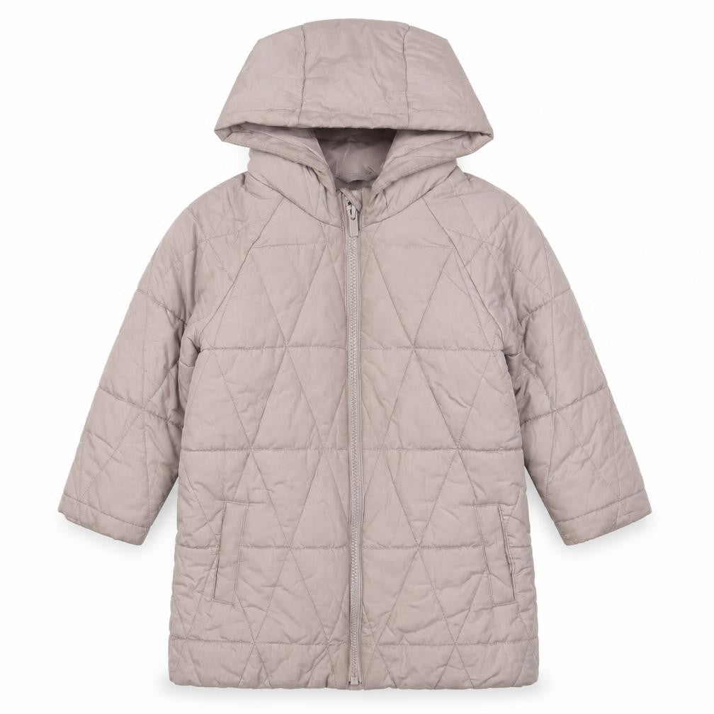 Front view of Gap girls’ pink quilted coat, size 3, years zip