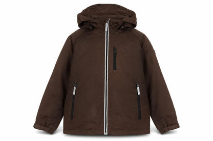Front view of Horseware boys’ brown basic coat coat, size 9-10, years zip