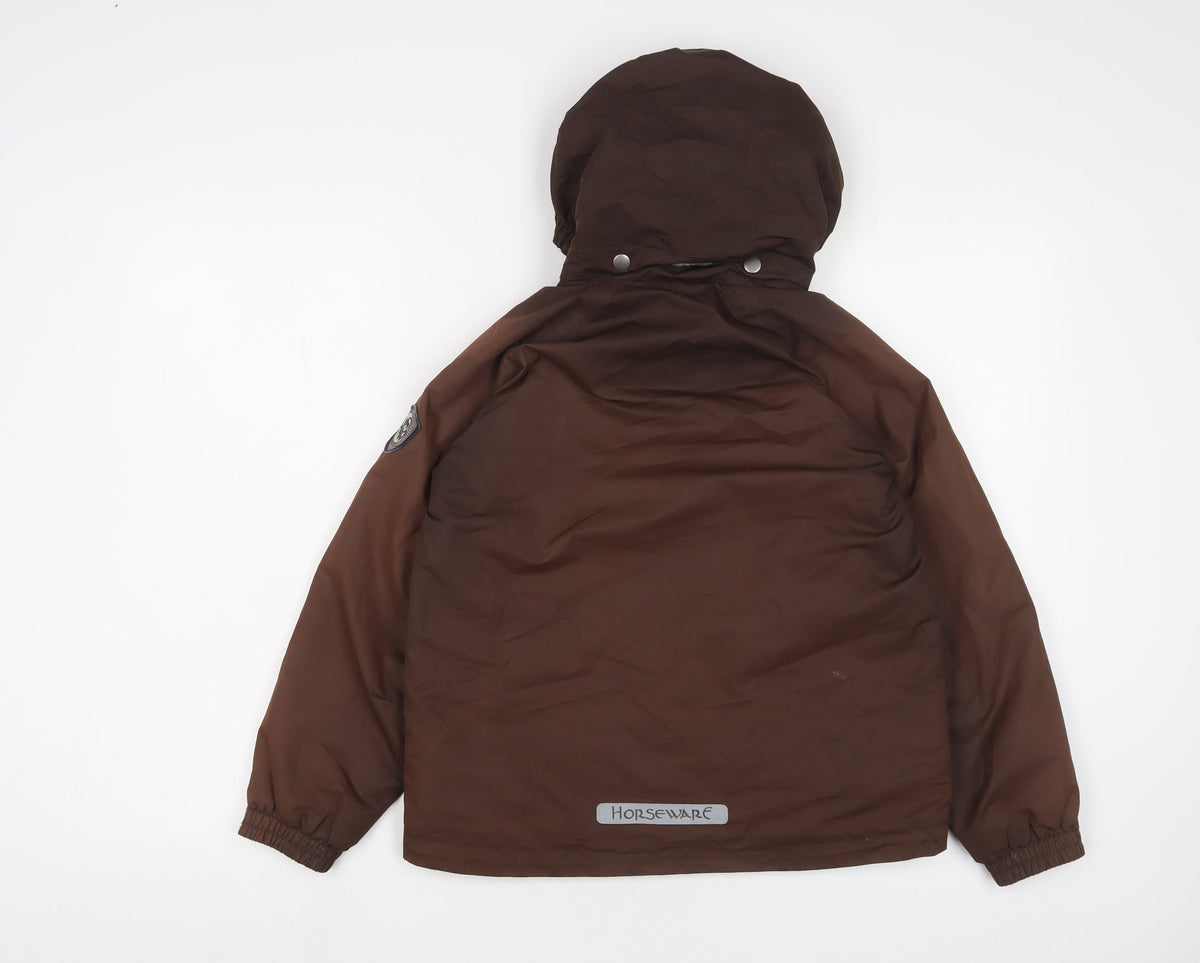 Back view of Horseware boys’ brown basic coat coat, size 9-10, years zip
