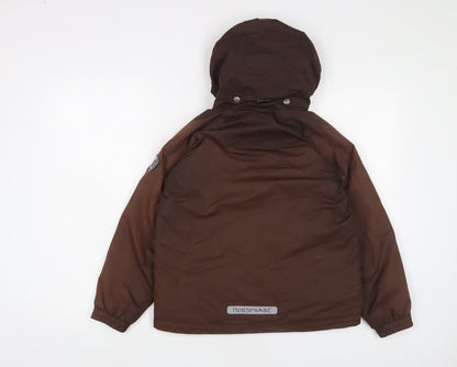 Back view of Horseware boys’ brown basic coat coat, size 9-10, years zip