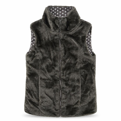 Front view of John Lewis girls’ grey gilet jacket, size 8, years zip
