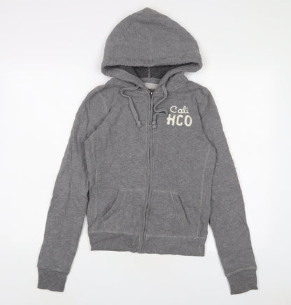 Hollister Womens Grey Cotton Full Zip Hoodie Size S Zip - Logo, Embroidered