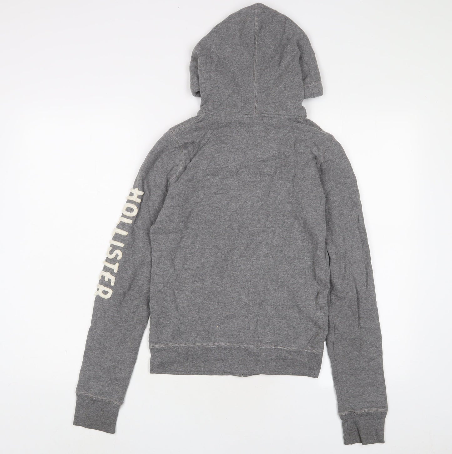 Hollister Womens Grey Cotton Full Zip Hoodie Size S Zip - Logo, Embroidered