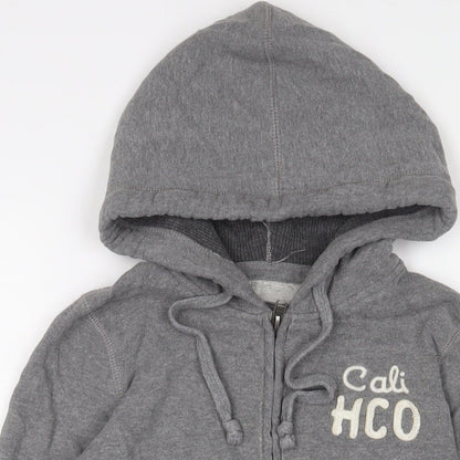 Hollister Womens Grey Cotton Full Zip Hoodie Size S Zip - Logo, Embroidered