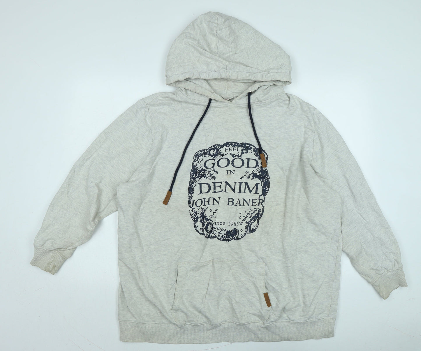 John Banner Mens Grey Cotton Pullover Hoodie Size 2XL - Logo