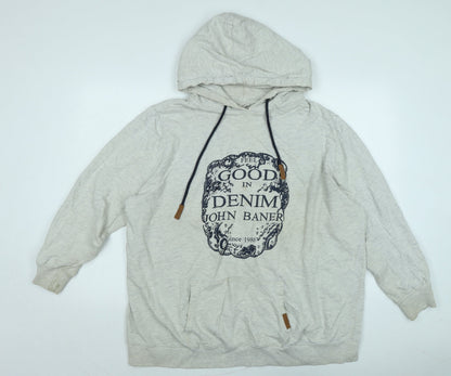 John Banner Mens Grey Cotton Pullover Hoodie Size 2XL - Logo