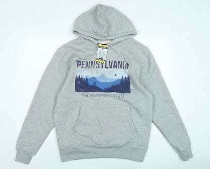 State of mind Mens Grey Polyester Pullover Hoodie Size M - Logo