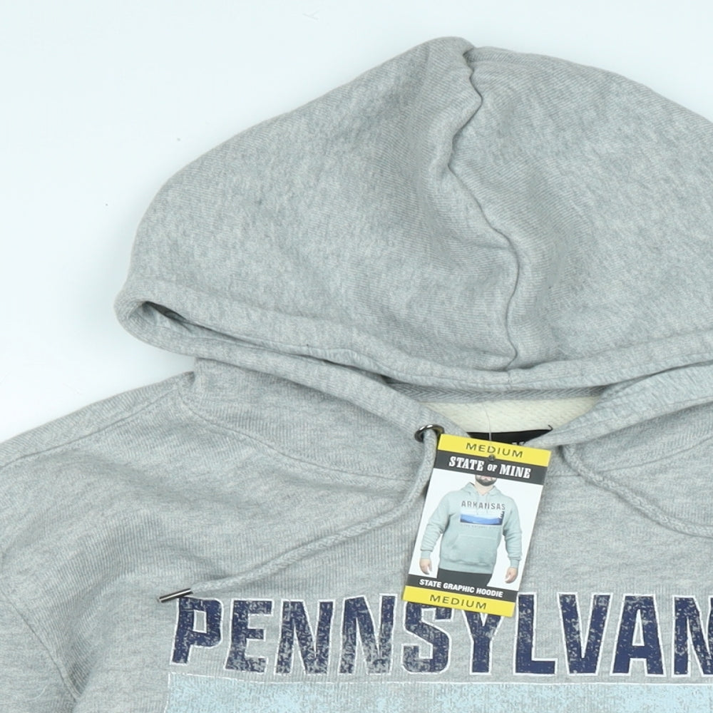 State of mind Mens Grey Polyester Pullover Hoodie Size M - Logo