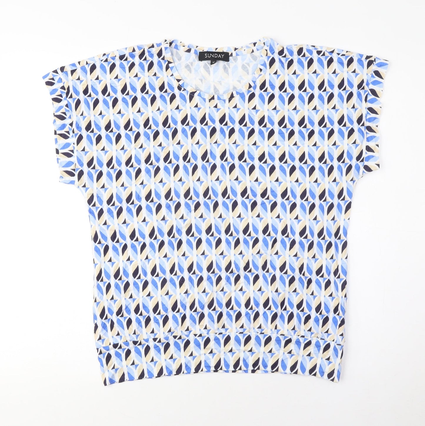 Sunday Women's Blue Geometric T-Shirt, M, Casual