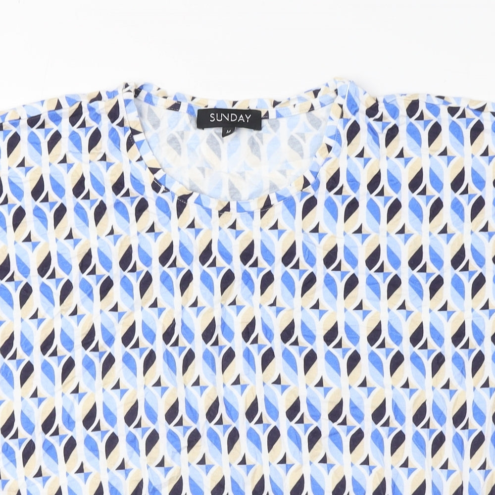 Sunday Women's Blue Geometric T-Shirt, M, Casual