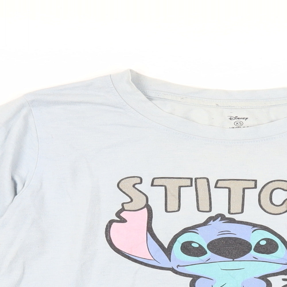 Womens UK Size XS Disney Blue Basic T-Shirt