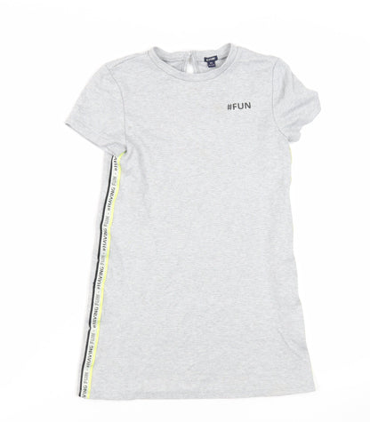 Kiabi Girls Grey Cotton T-Shirt Dress Size 10 Years Crew Neck Button - Side Stripe